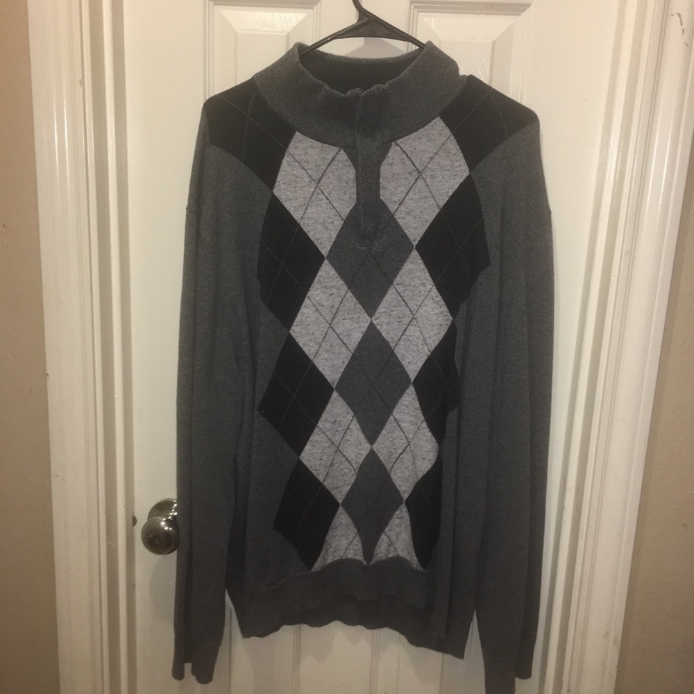 Grey tone quarter zip high collar mens sweater